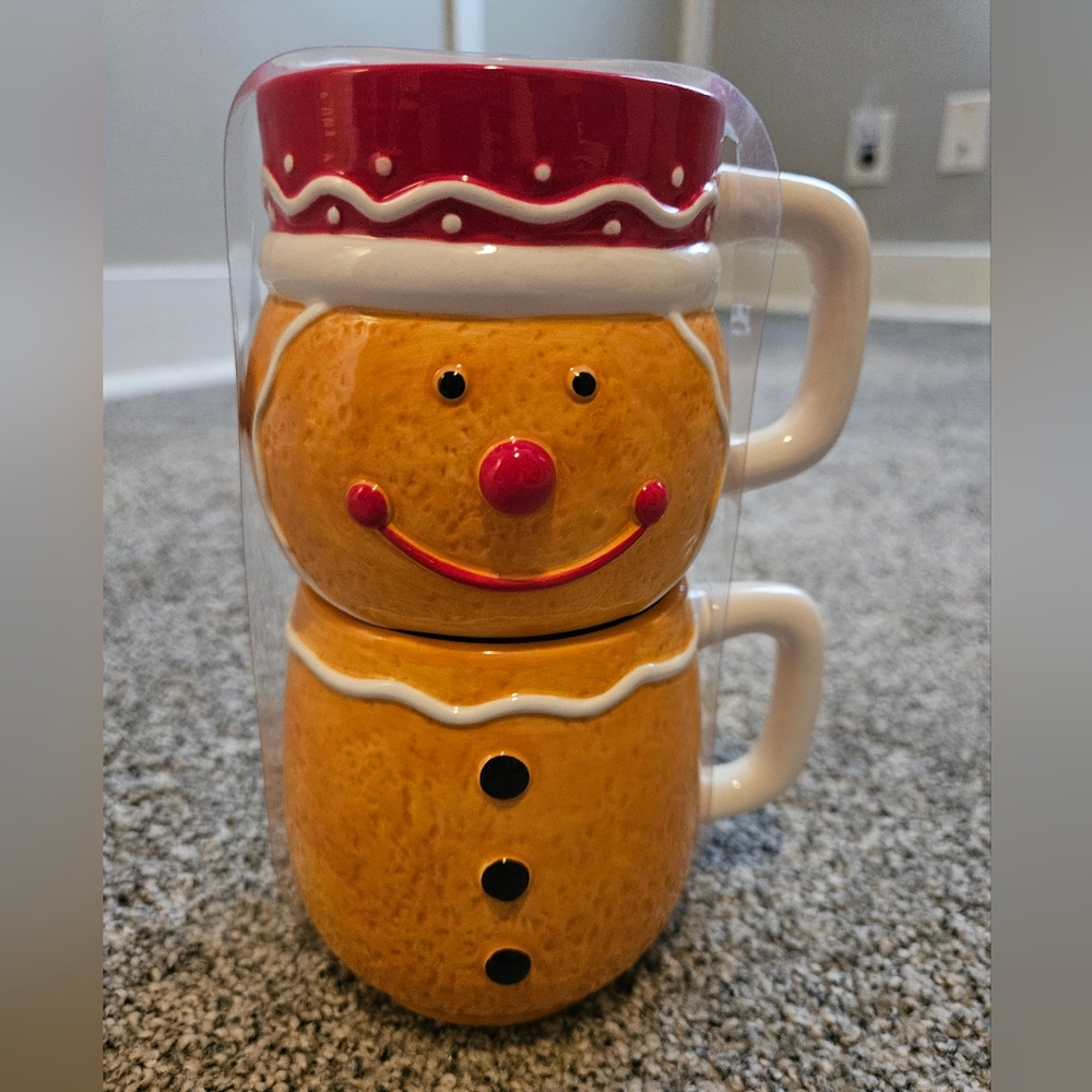 Stackable Gingerbread Set or 2 mugs Christmas Adorable So Cute